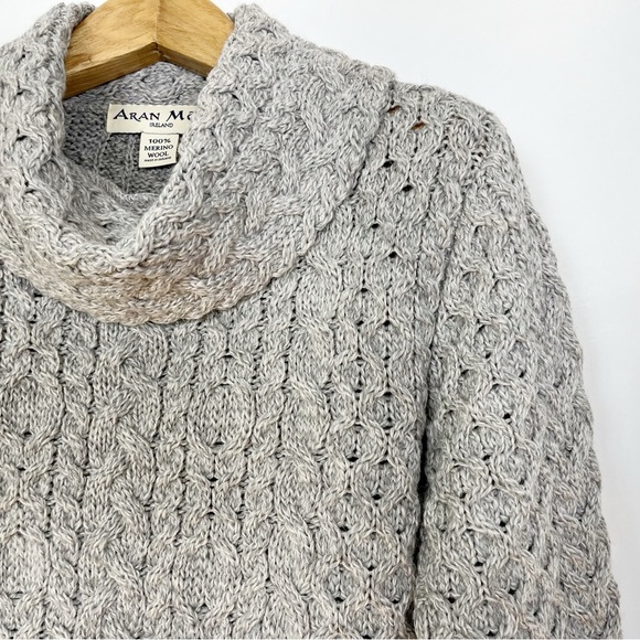 Aran Mor Ireland Women’s Grey Merino Cable Knit Turtleneck Sweater Size Large - Picture 4 of 12